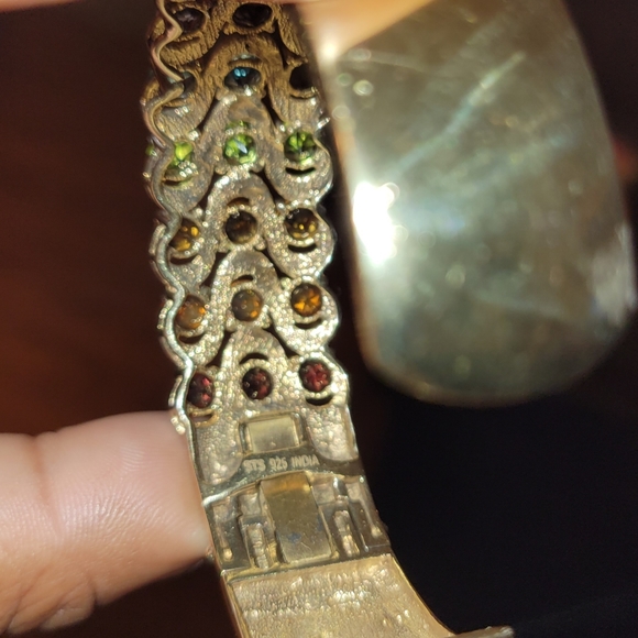 Glamorous Sterling Silver Multi Color Sapphire Gemstone Hinged Cuff Bracelet - Picture 5 of 8